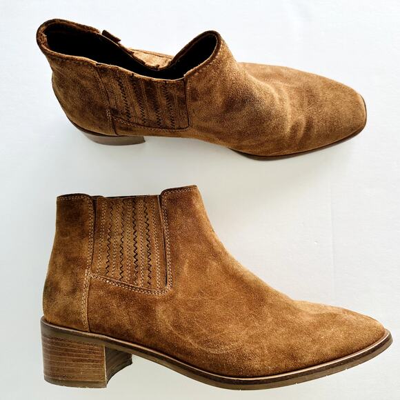 AQUATALIA Rosalin Weatherproof Suede Ankle Boot Size 9.5 Whiskey Tan Italy - Picture 3 of 10